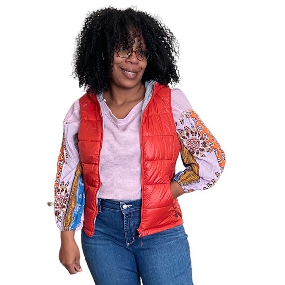 Tangerine Vest Zip Front Puffer Attached Hood - Picture 1 of 10